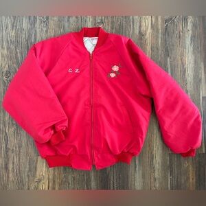 Vintage Hartwell Bomber Jacket XL Red Floral Embroidery “G.L.” Quilted Lining